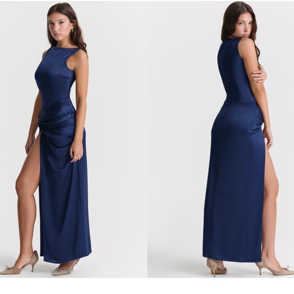 HOUSE OF CB 'Roxanne' Navy blue Thigh Slit Maxi Dress NWOT size S - Picture 14 of 16